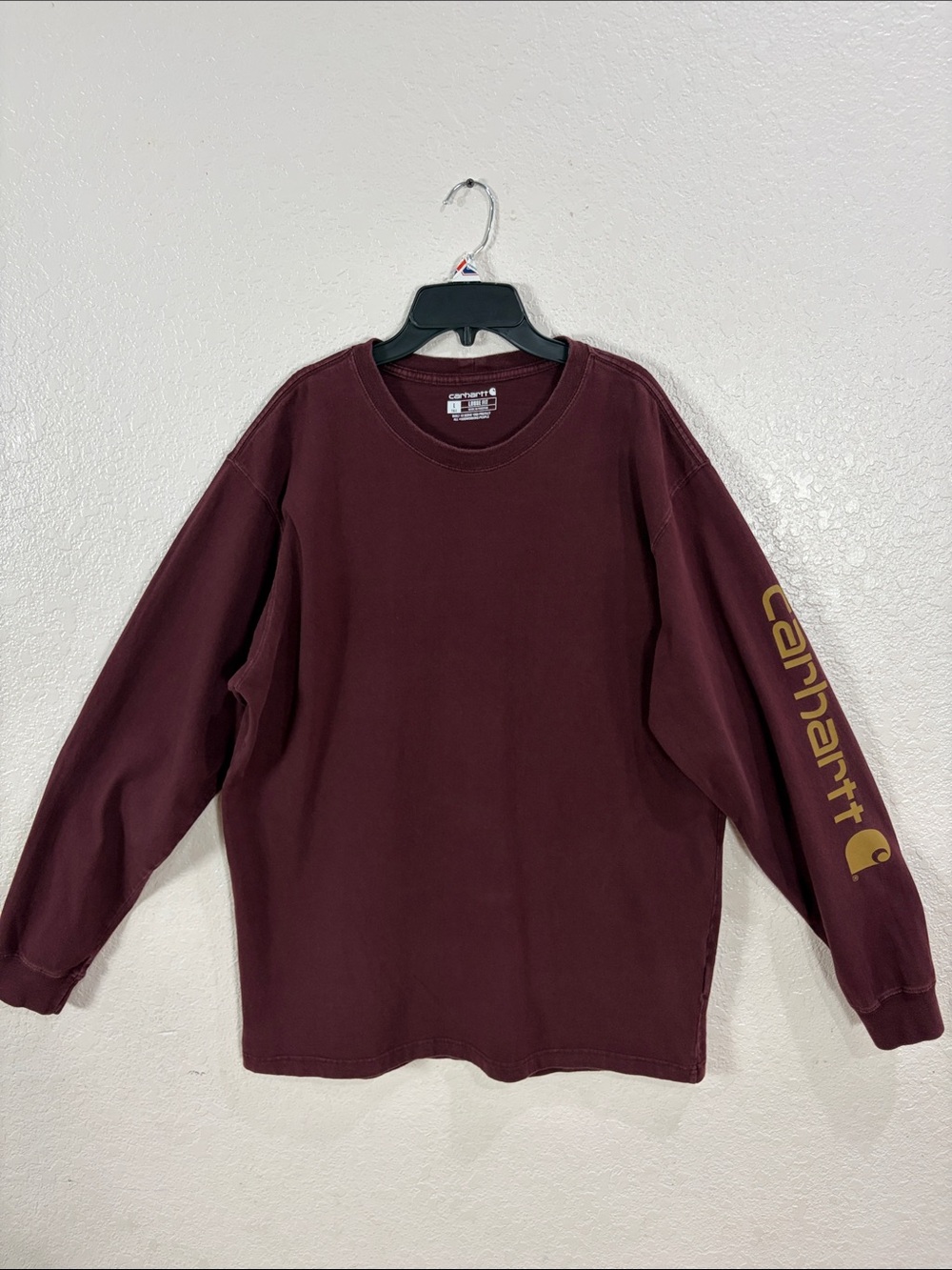Carhartt Maroon Long-Sleeve Crew with Gold Sleeve Logo,Size L